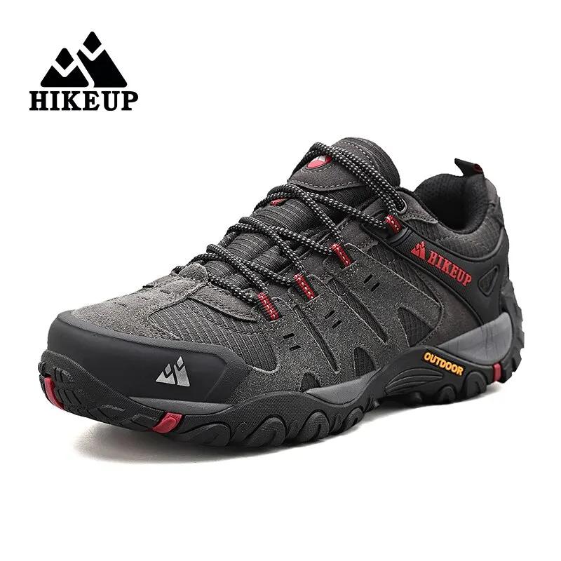 HIKEUP-Chaussures de randonnée en cuir suédé pour homme, baskets d'extérieur résistantes à l'usure, 
