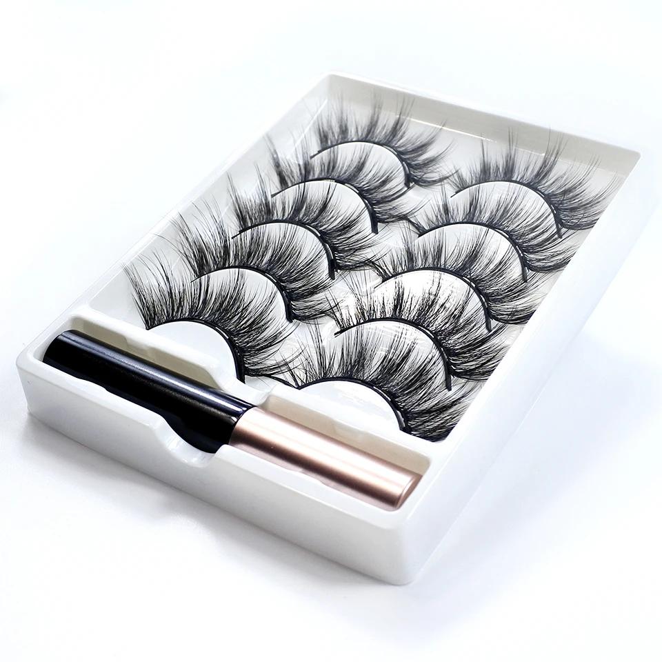 REDSIREN 5 paires de cils magnétiques avec Eyeliner cils naturels épais réutilisables nouveau faux c