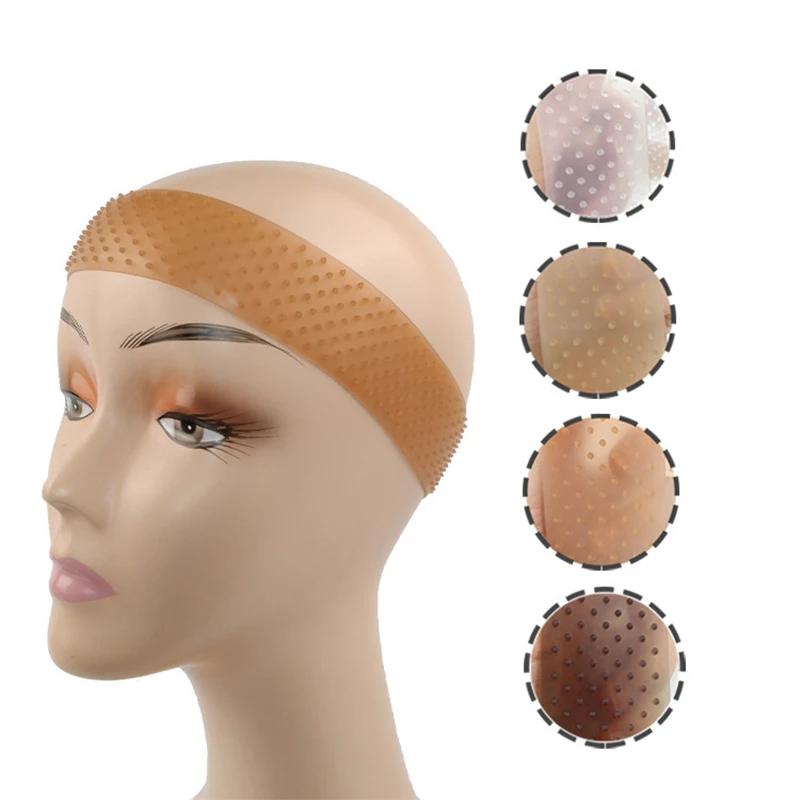 Bandeau en silicone antidérapant sans couture avec bonnet de perruque en nylon extensible pour la fi