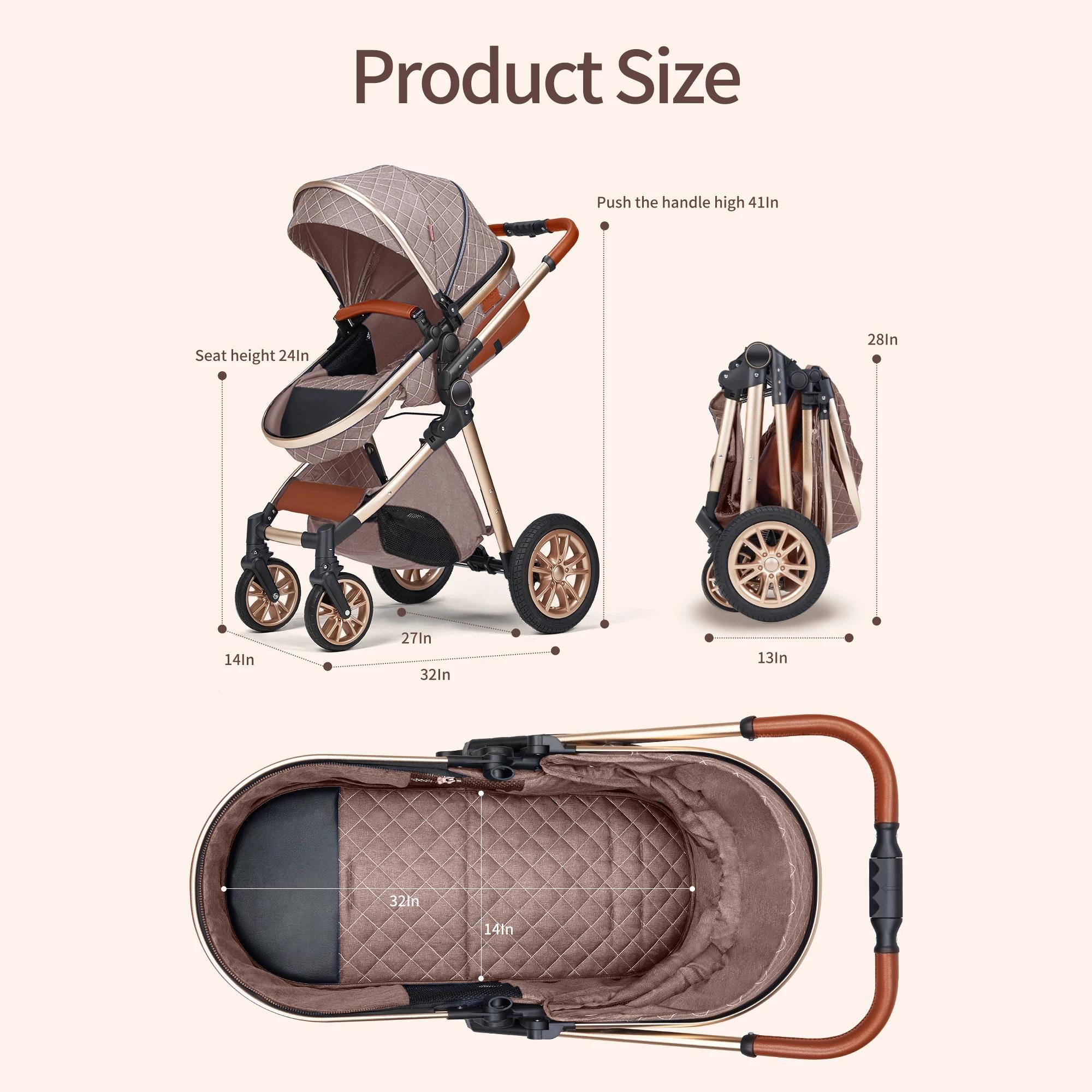 Landau de luxe 3 en 1, poussette pour bébé de paysage haut avec siège réversible, poussette pliante 