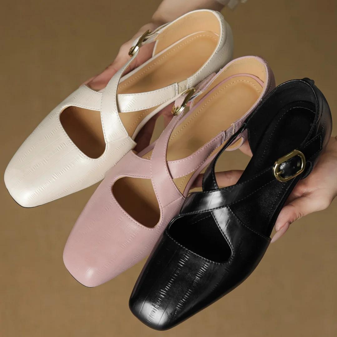 Sandales d'été à enfiler en cuir véritable pour femmes, bande étroite, sangle croisée, élégantes dam