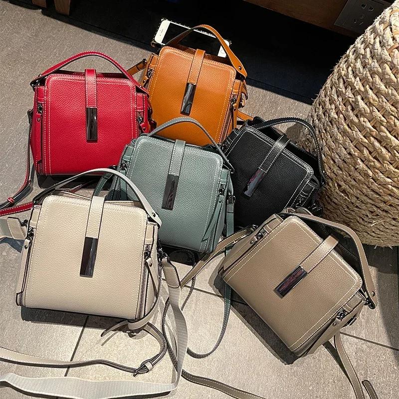 Sac à main polyvalent en cuir véritable de vache pour femmes, couche supérieure, sac à bandoulière d