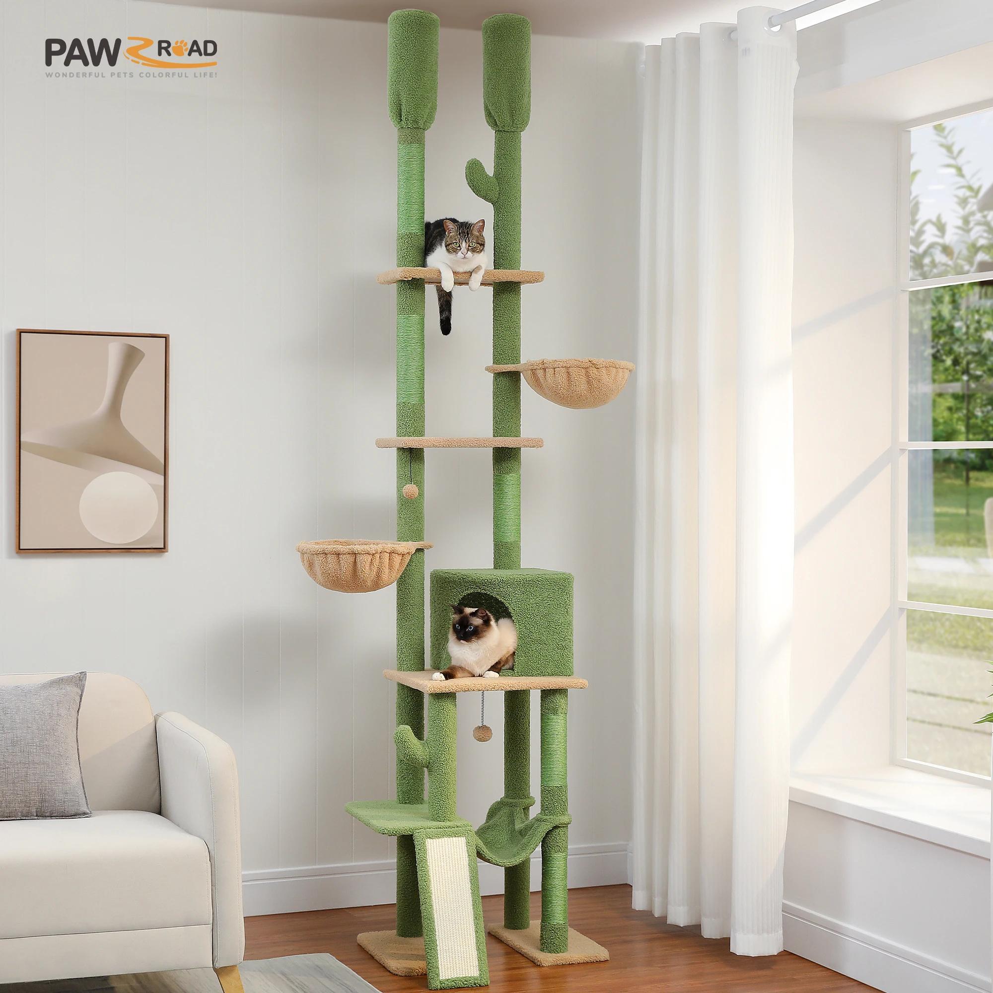 Arbre à chat Cactus du sol au plafond, tour à chat à 7 niveaux, arbre d'escalade pour chat avec hama