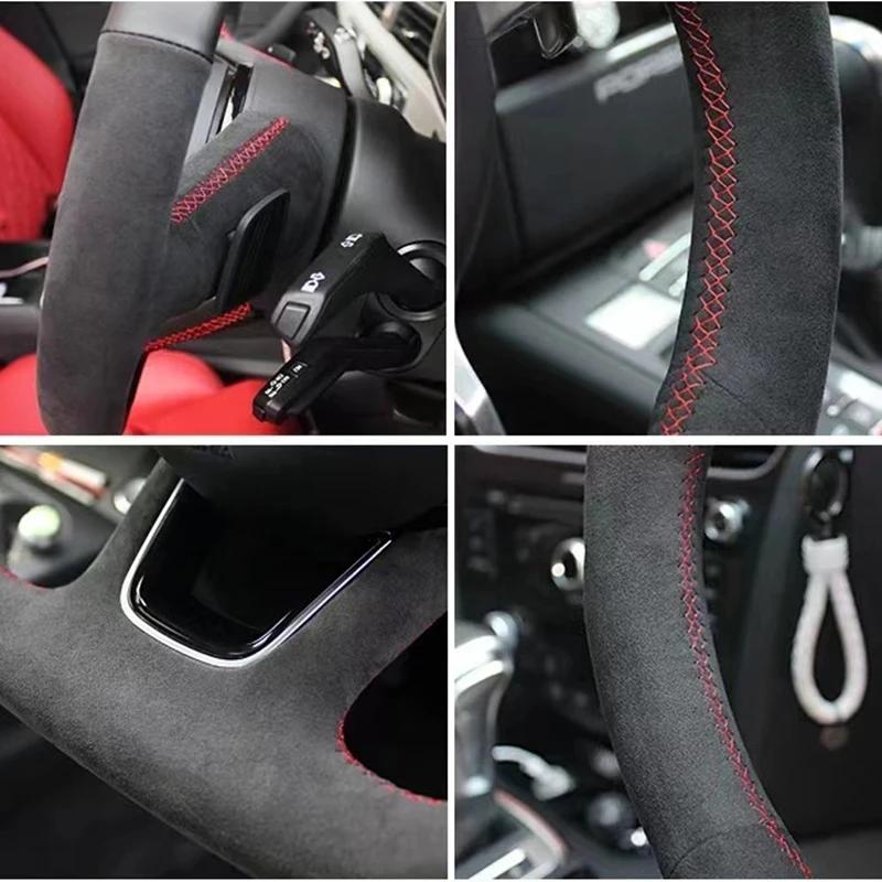 Couverture de volant de voiture personnalisée, couture à la main, antidérapant, en cuir suédé tressé