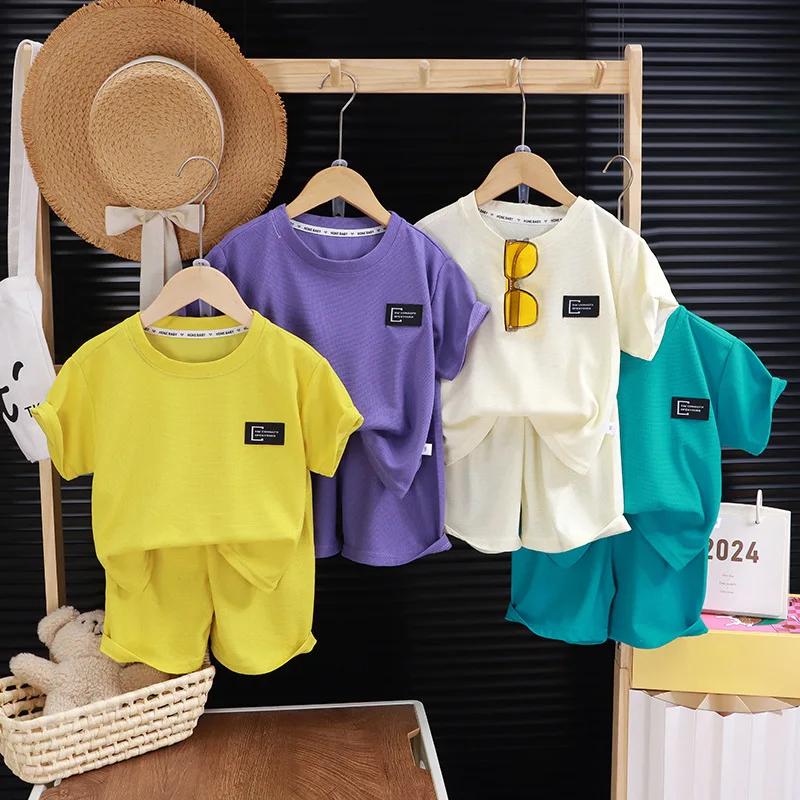 Ensemble de vêtements pour garçons et filles de 1 à 10 ans, vêtements coréens d'été en tissu gaufré 