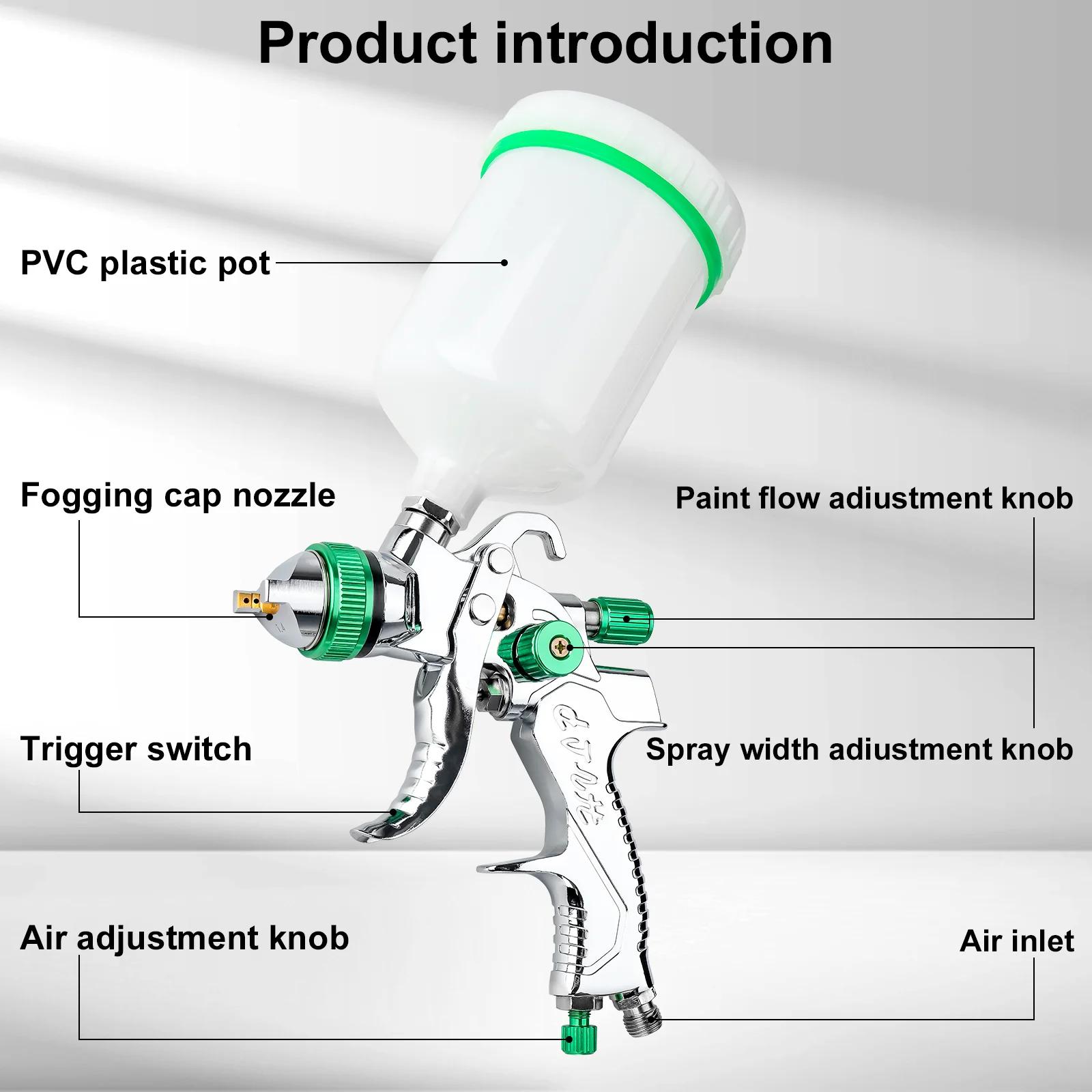 Pistolet pulvérisateur professionnel HVLP 1,4/1,7/2,0/2,5 mm 600 ml avec régulateur de pression, out