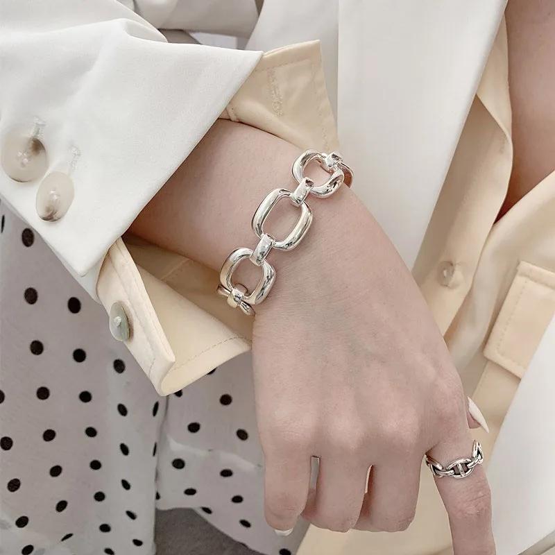 Bracelets en argent Sterling 925 pour femmes, tendance Hip Hop, Vintage, chaîne épaisse, Design géom