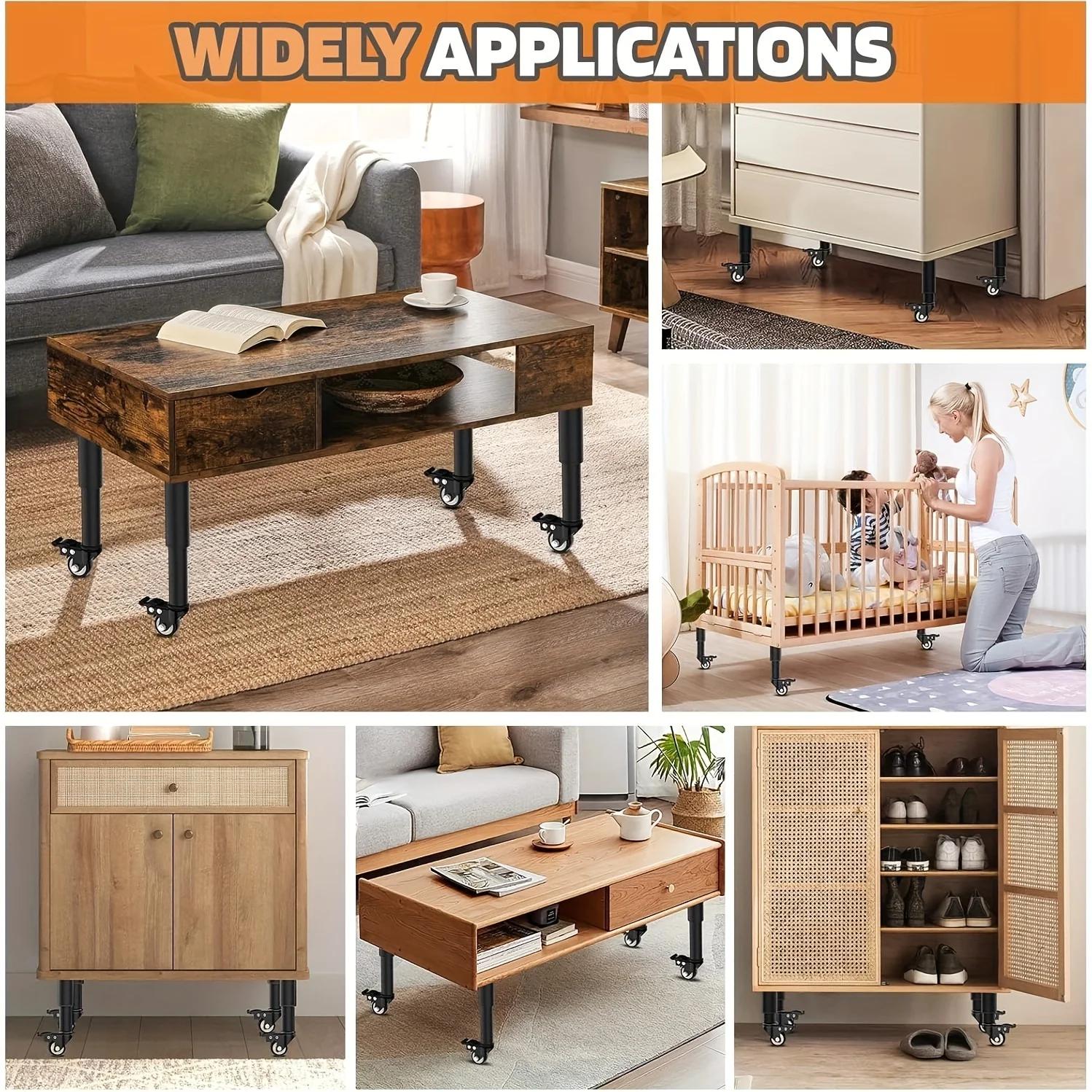 Pieds de meubles extensibles en métal, 4 pièces, avec roulettes, pieds de Table, avec remplacement r