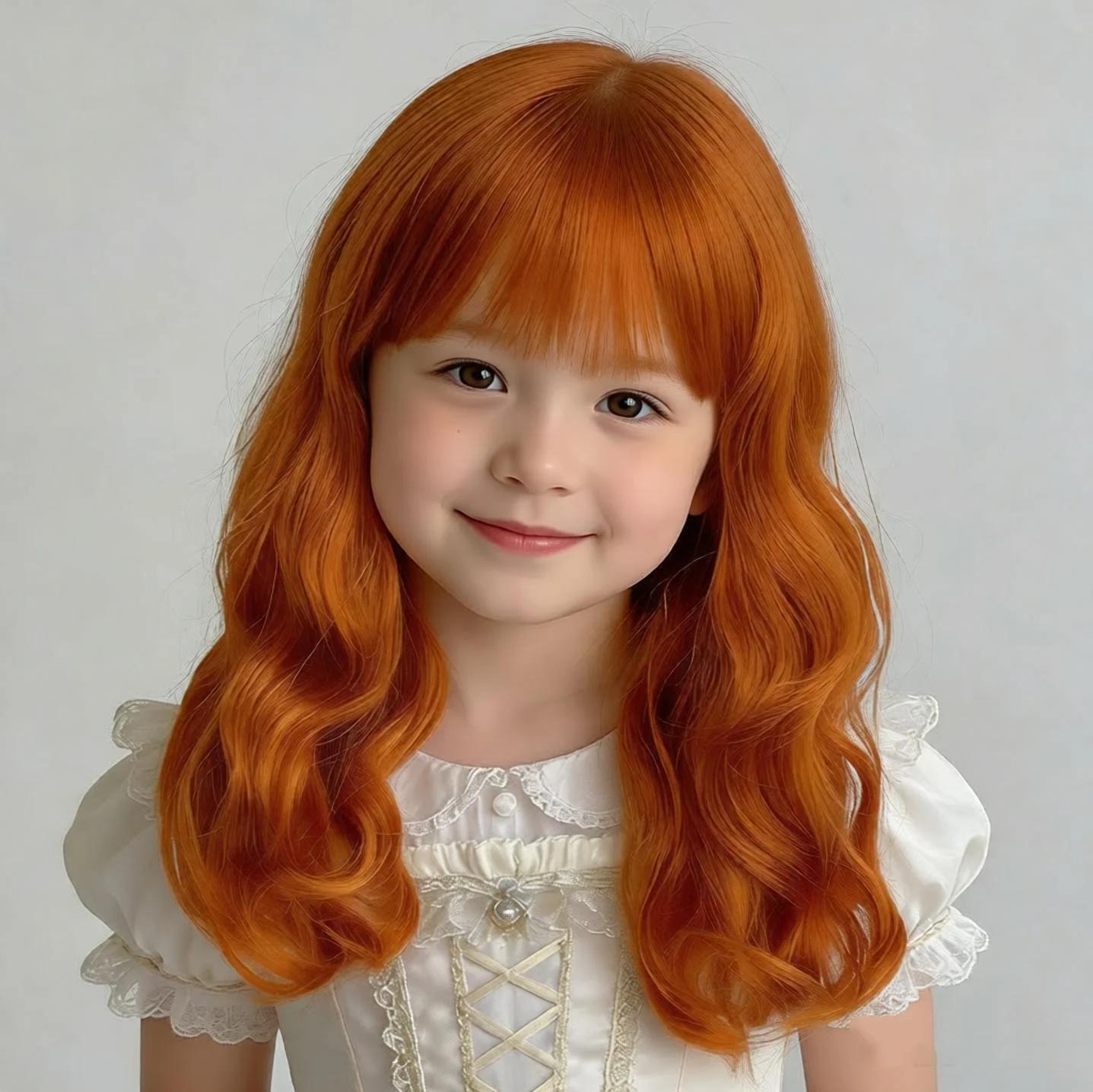 Perruque orange longue et bouclée pour fille, accessoire de performance et de photographie pour enfa