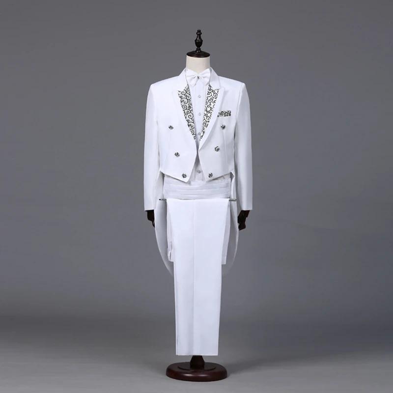 Veste de costume classique pour homme, style moderne blanc et noir, avec queue-de-pie, pour chanteur