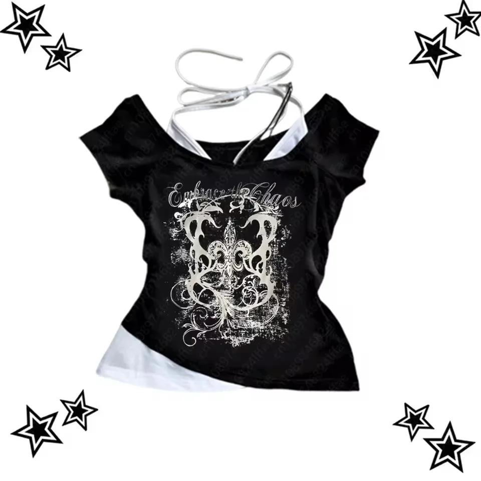 T-Shirt Punk Vintage des années 90 pour femmes, Streetwear d'été, Sexy, manches courtes, gothique, S