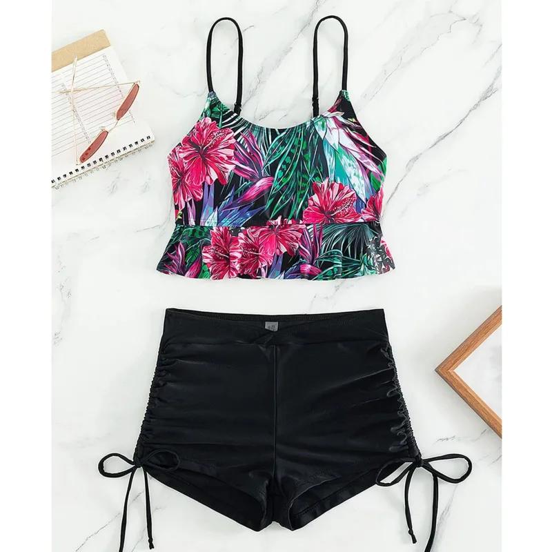 Été Sexy rose maillots de bain Tankini ensemble femme maillot de bain deux pièces plage maillot de b