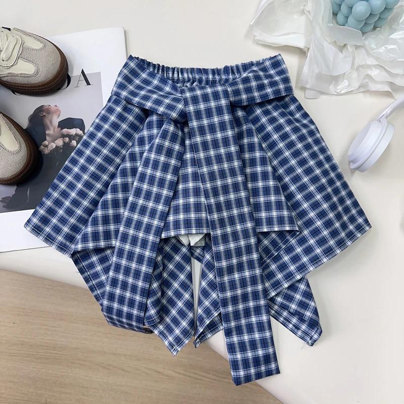 Ensemble de vêtements d'été pour filles, T-Shirt à manches courtes + jupe à carreaux imprimé ours de