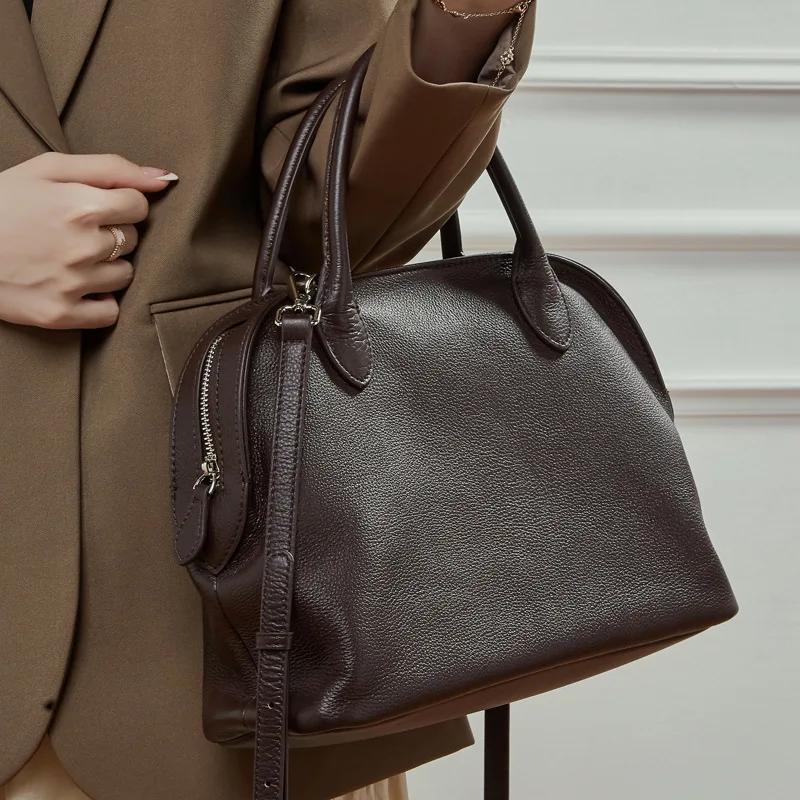 Vintage 100% sac à coque en cuir véritable polyvalent grande capacité poignée supérieure sac à main 