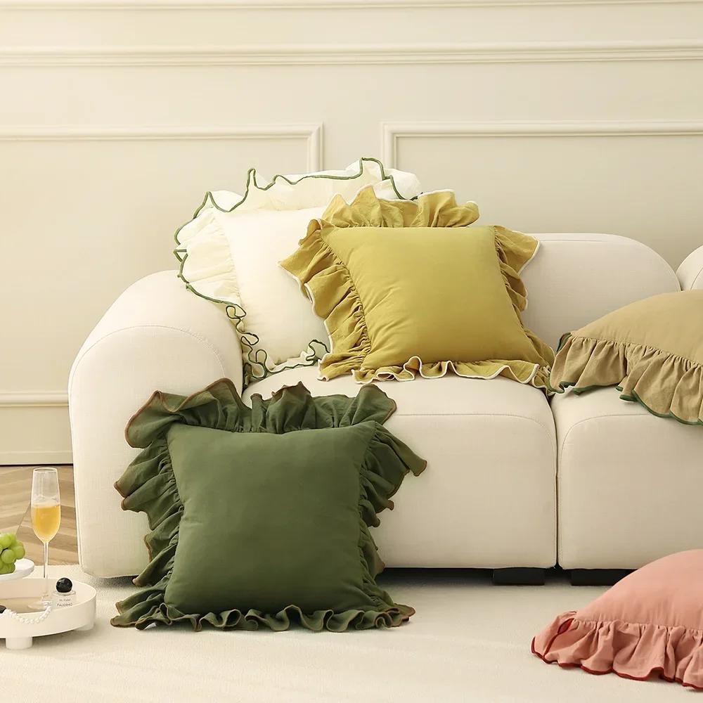 Juste de coussin à volants en coton pour la décoration de la maison, jeté de canapé, taie d'oreiller