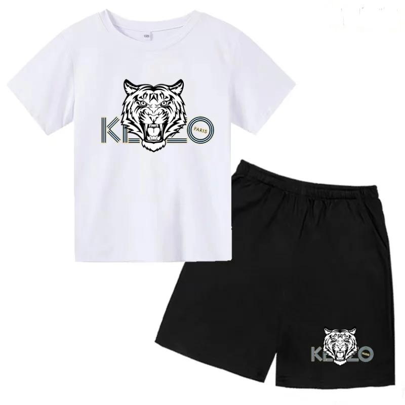 Vêtements d'été pour enfants, T-shirt imprimé tigre, haut à manches courtes + short, ensemble de vêt