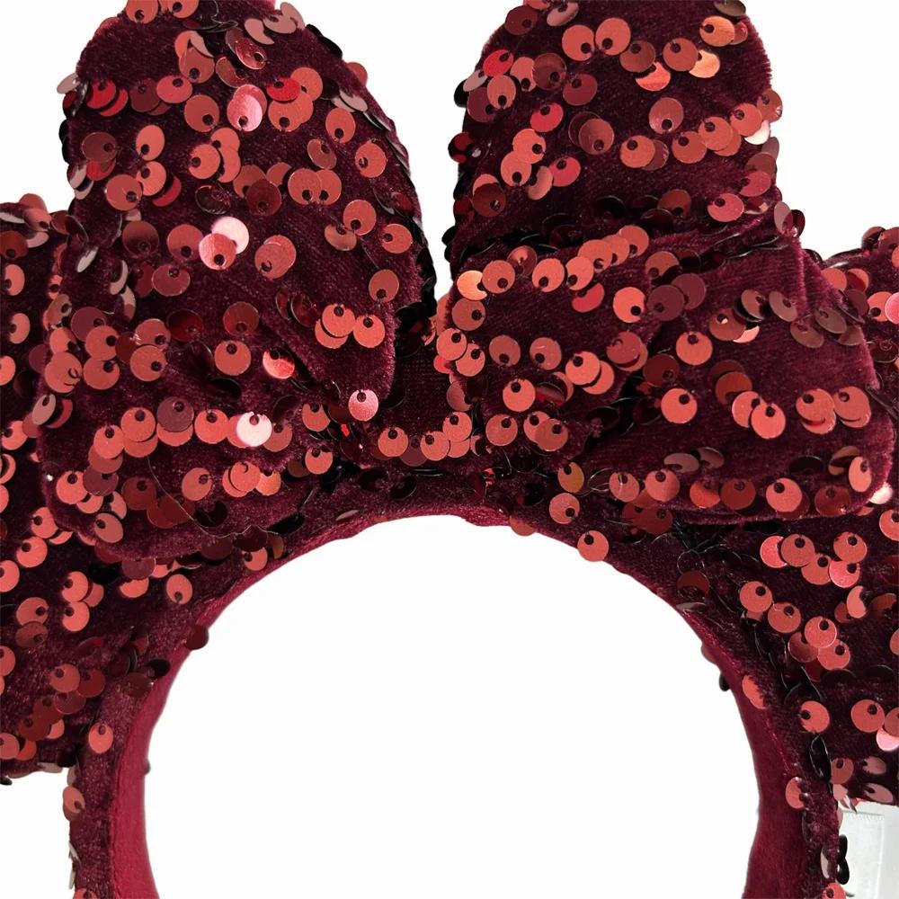 Bandeau d'oreille Minnie Mouse de couleur unie Disney, grandes bandeaux à paillettes, Costume de Cos