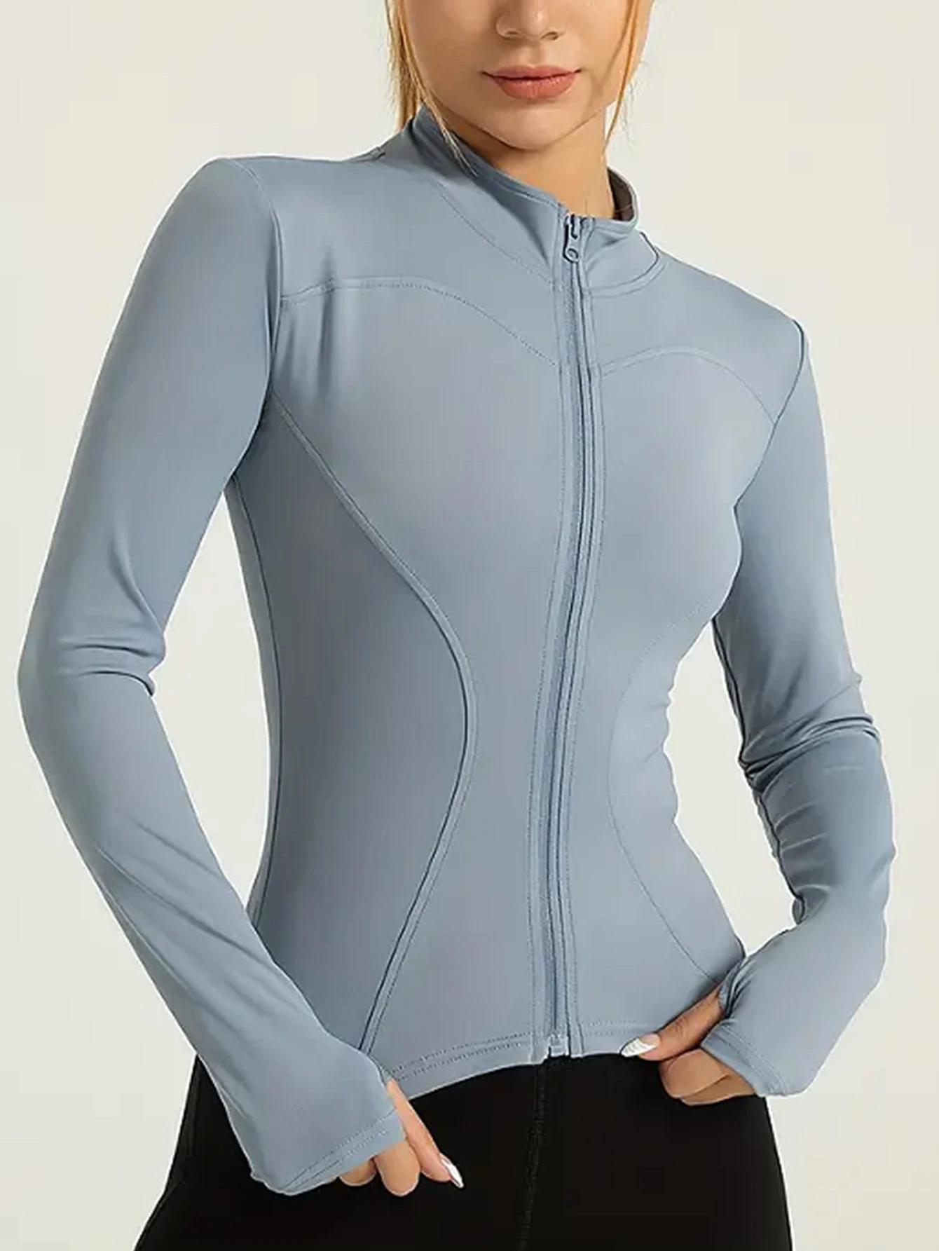 Vêtements de fitness à manches longues pour femmes, veste de sport amincissante à col montant pour c