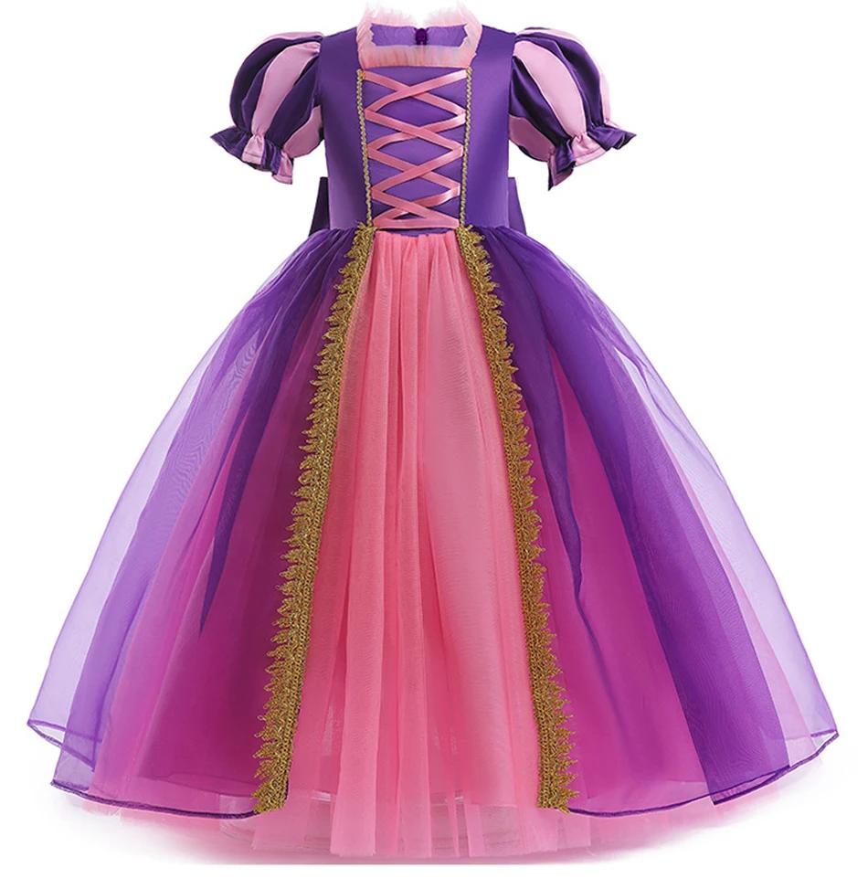 Robe de princesse Rapunzel d'été pour fille, costume Enfant Tangled, vêtements de luxe en maille vio