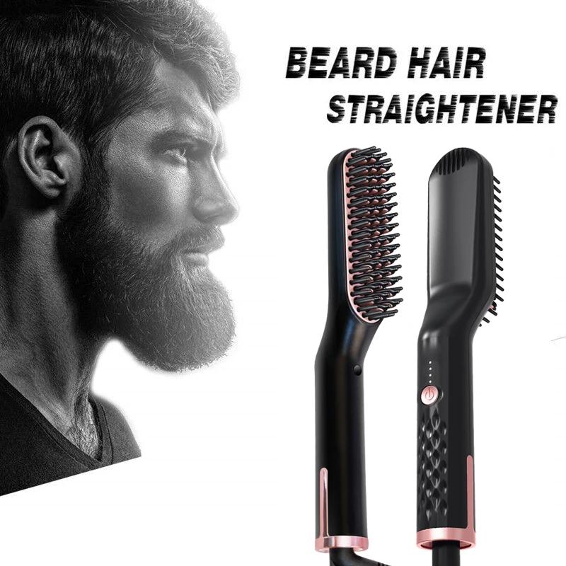 Peigne chauffant pour hommes, lisseur électrique à ions négatifs, brosse à lisser les cheveux, utili