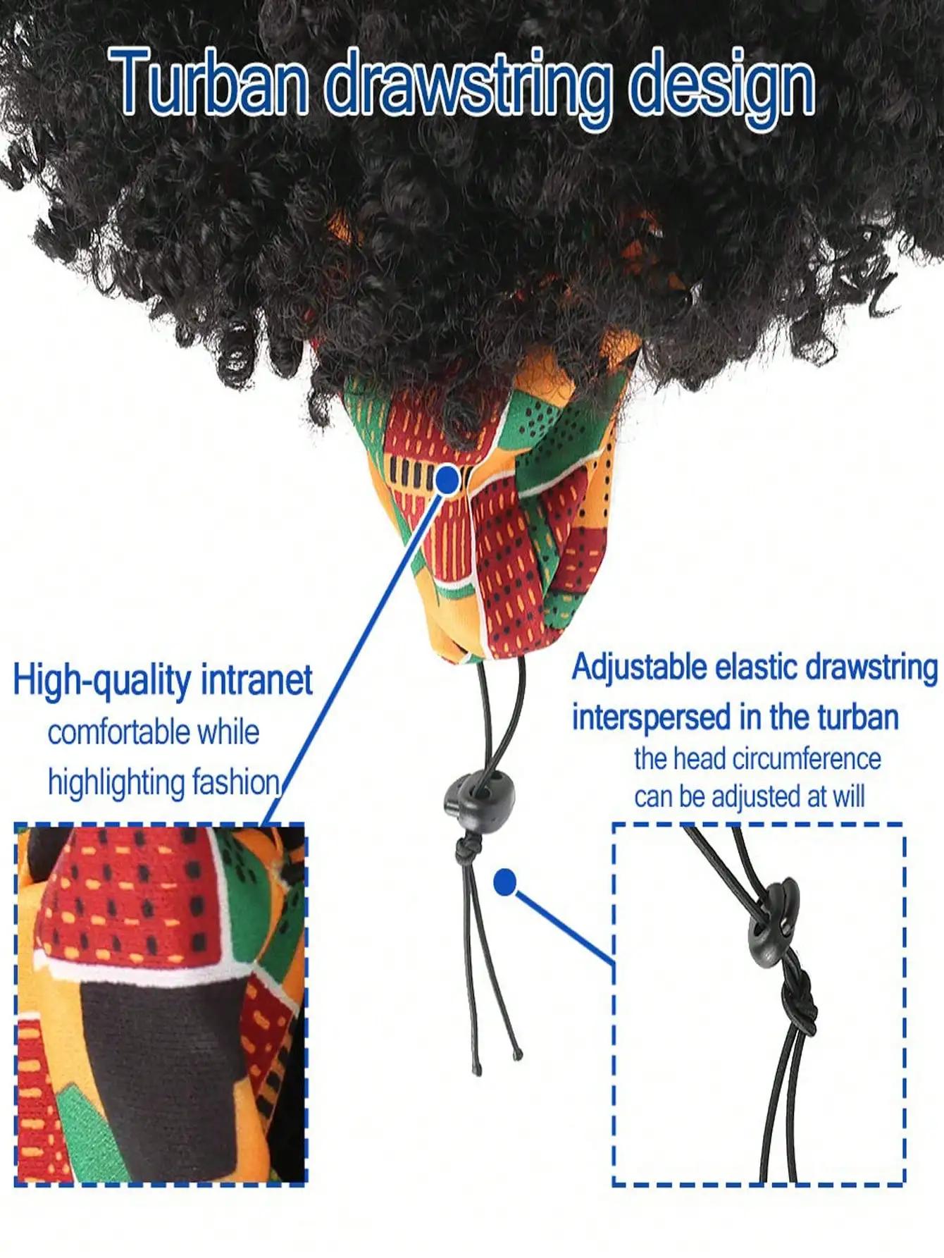 Perruque de cheveux bouclés pour femmes noires avec foulard et pompon, perruque enveloppée 2 en 1, p