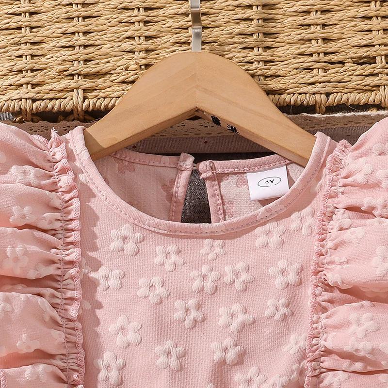 Robe de princesse pour filles de 4 à 7 ans, col rond, manches à ailes, nœud papillon, imprimé Floral