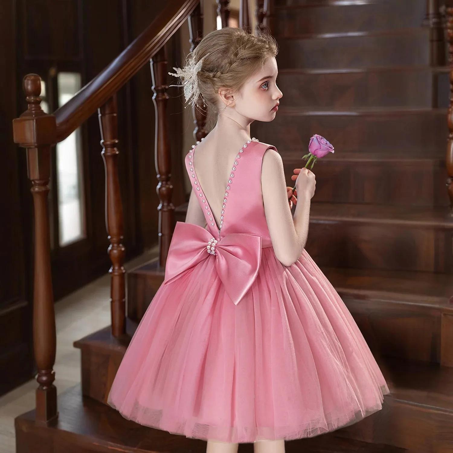 Hello Kitty enfants perles robe de princesse élégante pour les filles dos nu arc bébé 1er anniversai