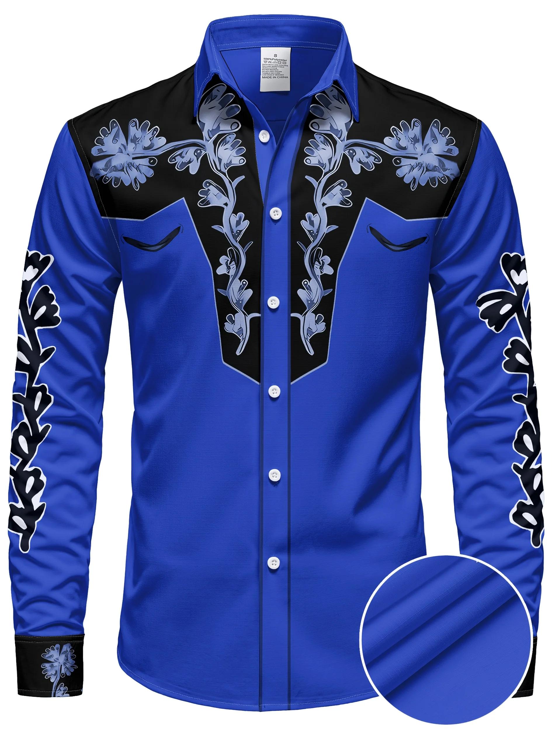 Chemise à manches longues pour hommes, imprimé Floral, Cowboy occidental, décontractée, coupe cintré