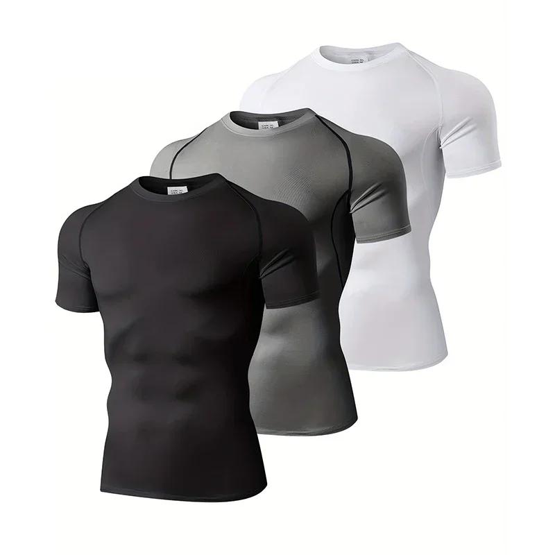 Vêtements de Compression pour hommes collants d'été t-shirt élastique séchage rapide vêtements de sp