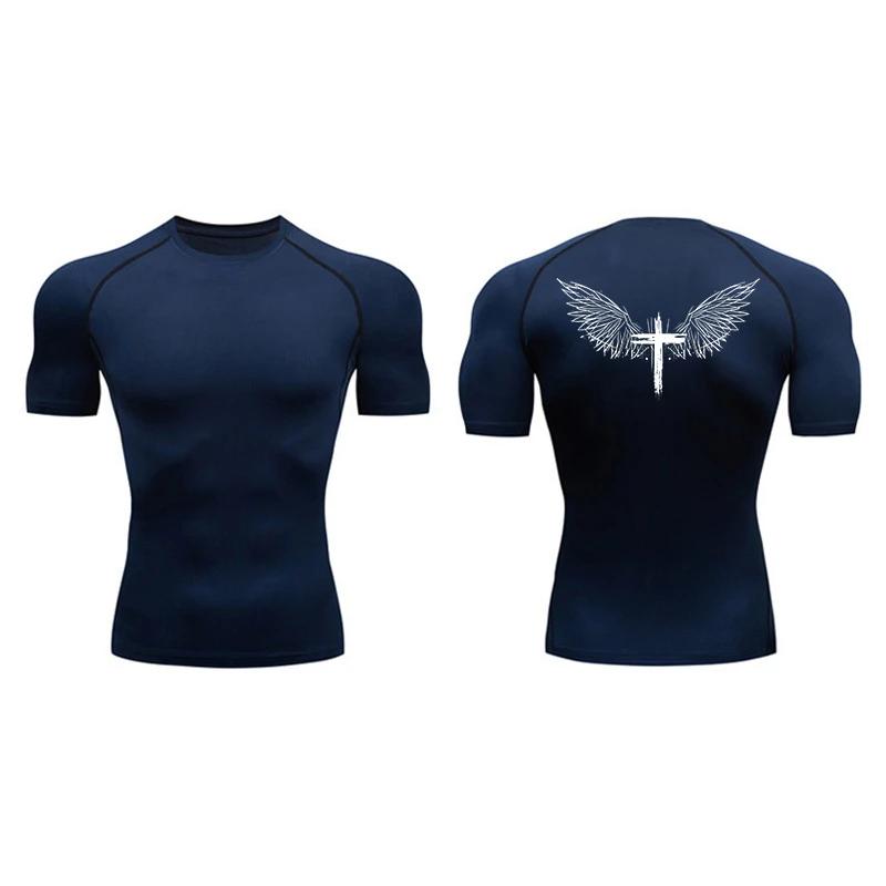 Chemises de Compression à manches courtes pour hommes, imprimé croisé, t-shirts athlétiques à séchag