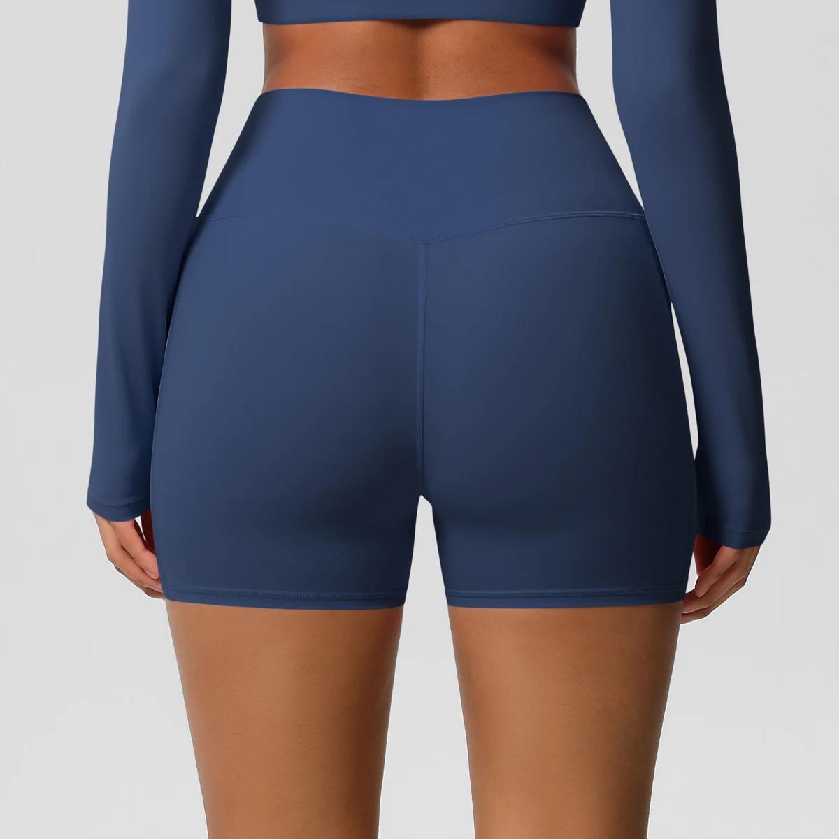 Short de Yoga en Nylon de couleur unie pour femmes, short de levage du ventre, cyclisme en plein air
