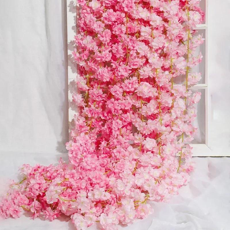 Fleurs artificielles fleurs de cerisier vignes fleurs en soie Sakura rotin ornement de noël guirland