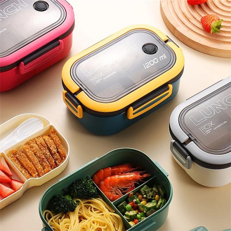 Boîte à lunch à bento portable étanche pour enfants, 2 couches, cuillère et fourchette, grande capac