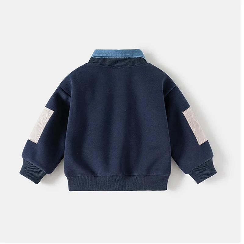 Sweat-shirt pour enfants printemps, pull en molleton à col en jean pour garçons avec poche plaquée, 