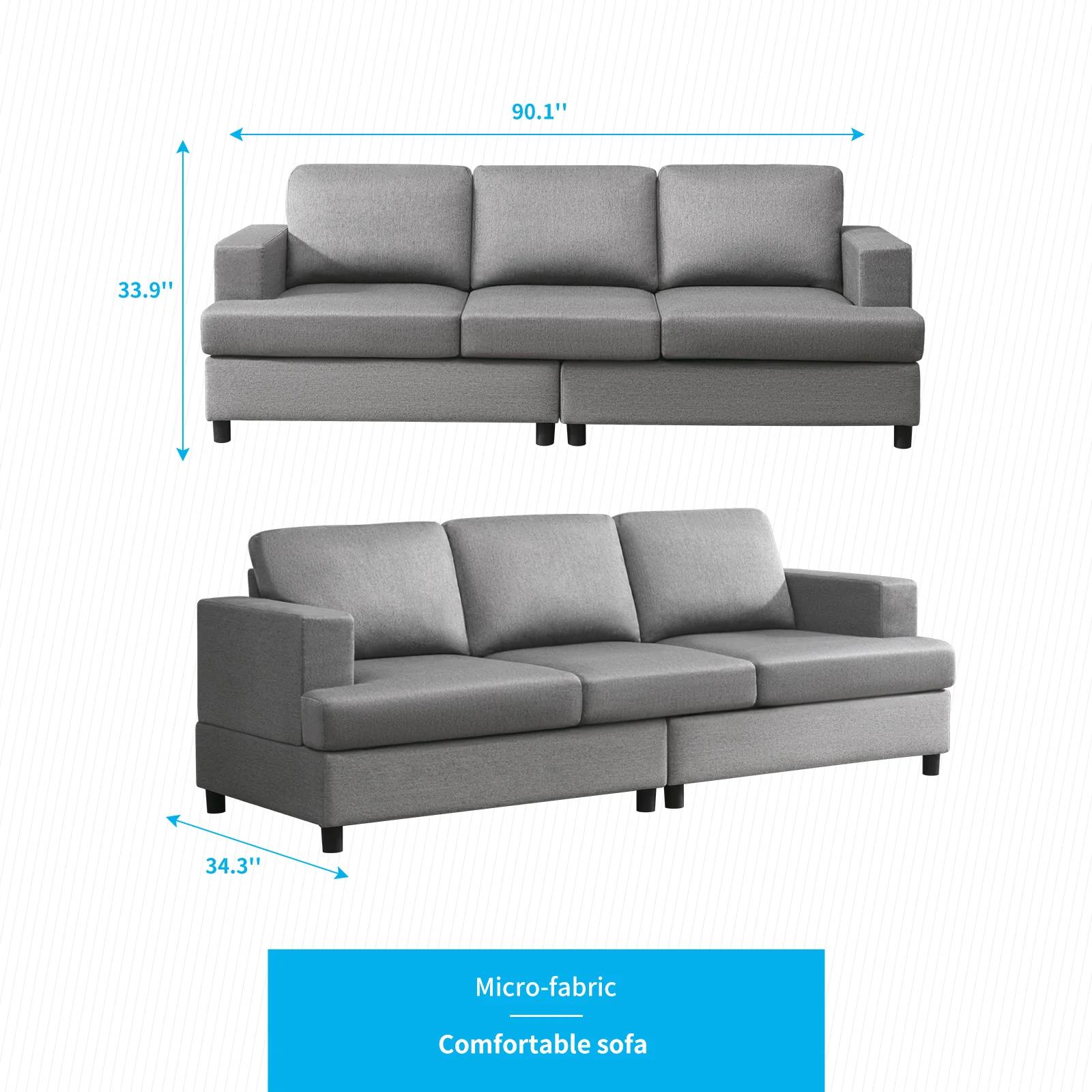 HORGgland-Canapé 3 places en tissu lin, confortable, moderne, pour salon
