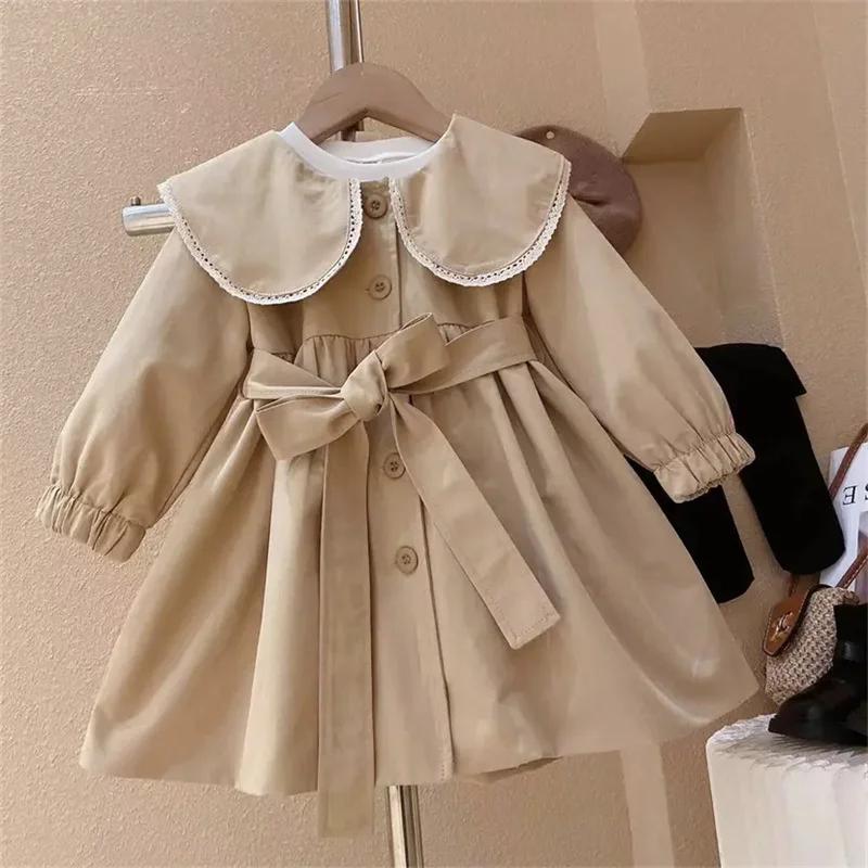 Filles Trench manteaux enfants mode taille vestes enfants col rabattu bébé mignon Long coupe-vent vê