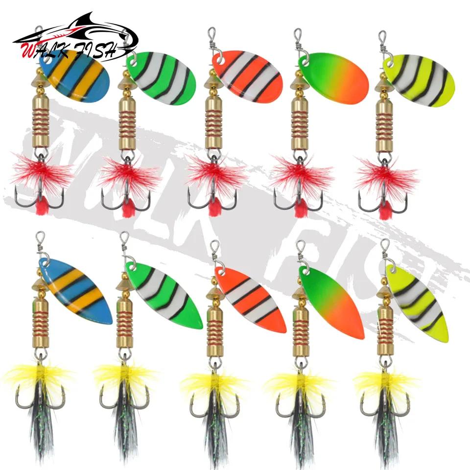 OBCK FISH-Leurre de pêche spinner avec triple hameçon et plume, appât dur wobJeff idéal pour bar, 6g