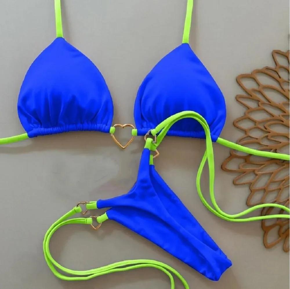 Sexy licou couleur unie ensemble Bikini maillot de bain pour femme deux pièces Triangle string maill