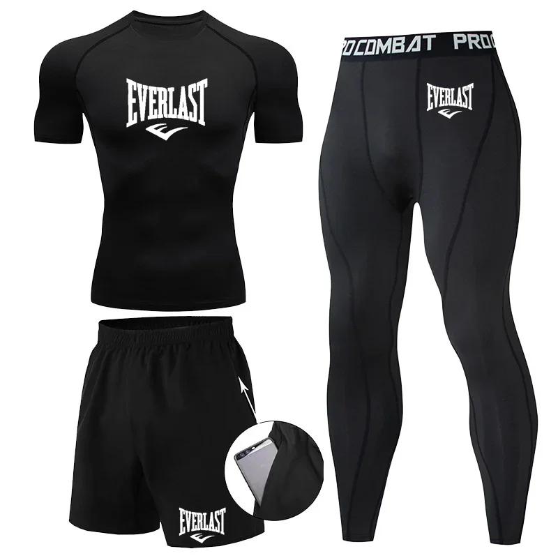 EVER/LAST noir hommes costumes chemises de Compression Leggings élasticité Fitness gymnase course re