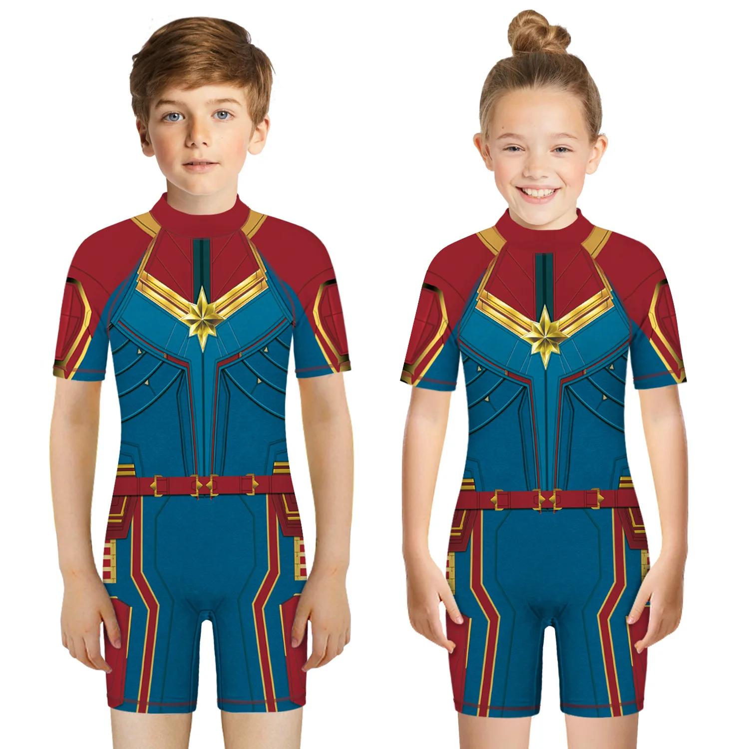 Enfants une pièce maillot de bain super-héros impression 3D combishort enfant à manches courtes mail