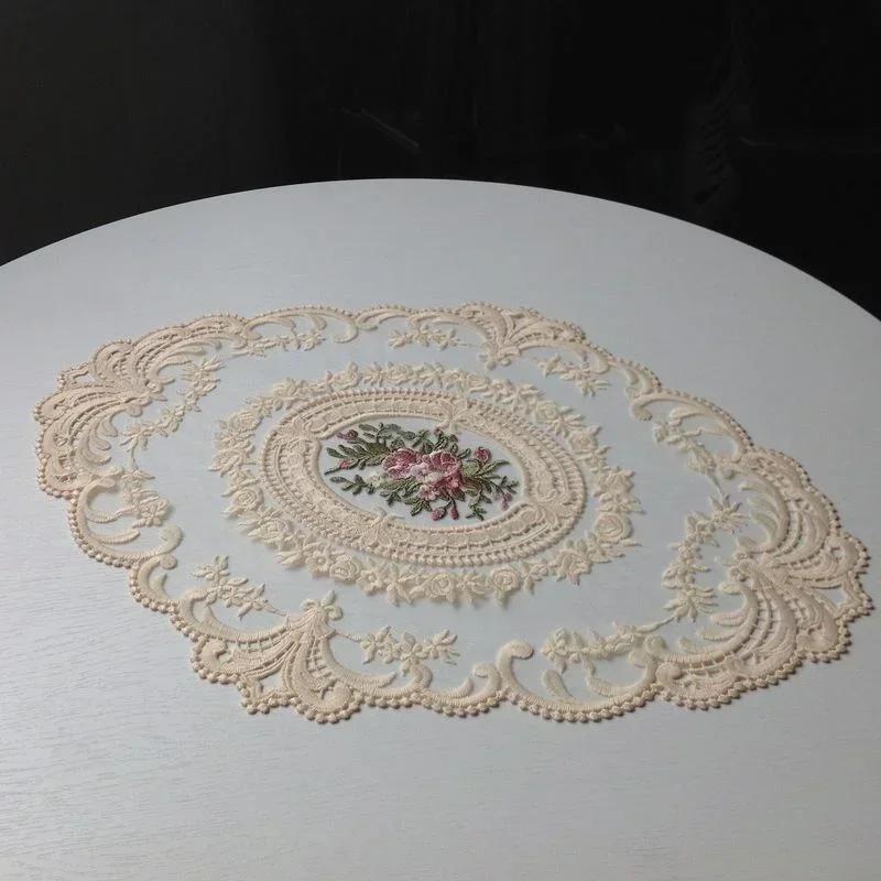 Dessous de verre en broderie de dentelle nareuropéenne, décoration de couverture d'assiette alimenta