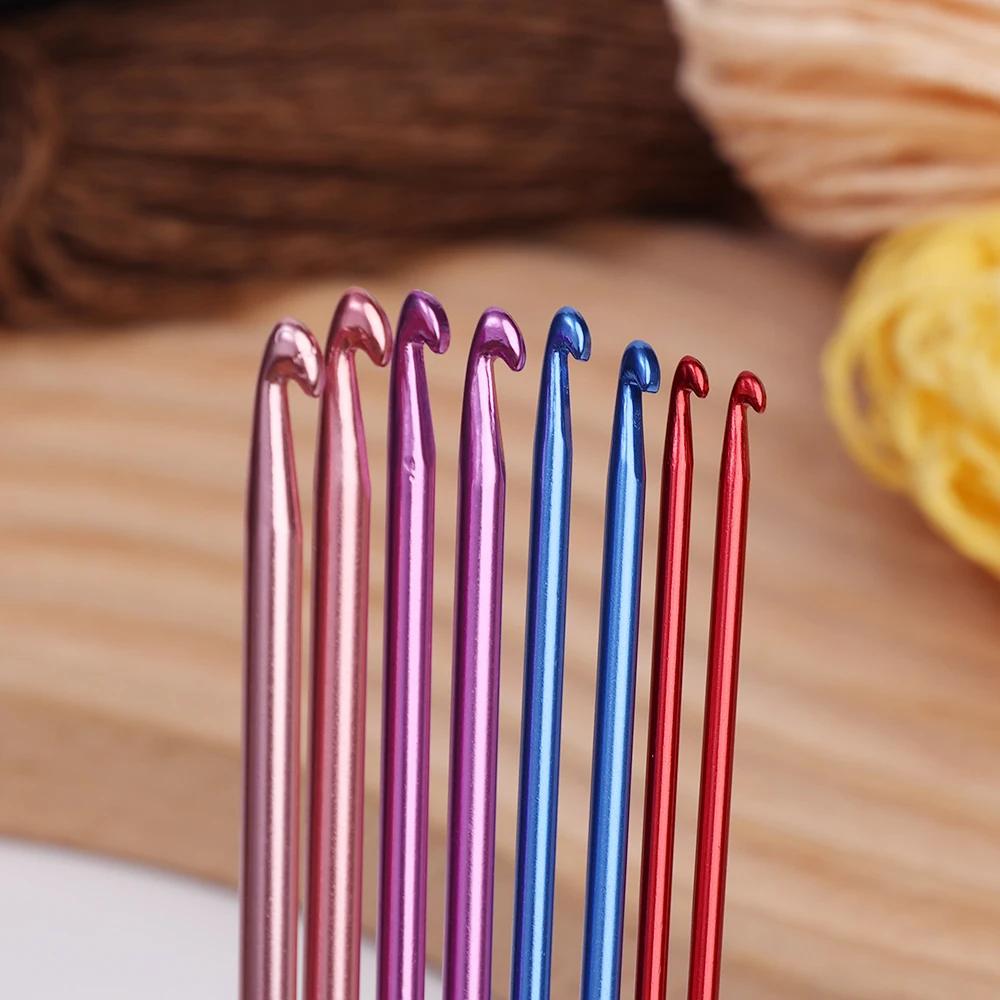 8 pièces poignée en métal Crochet aiguilles à tricoter en aluminium coloré tête unique Crochet fil à
