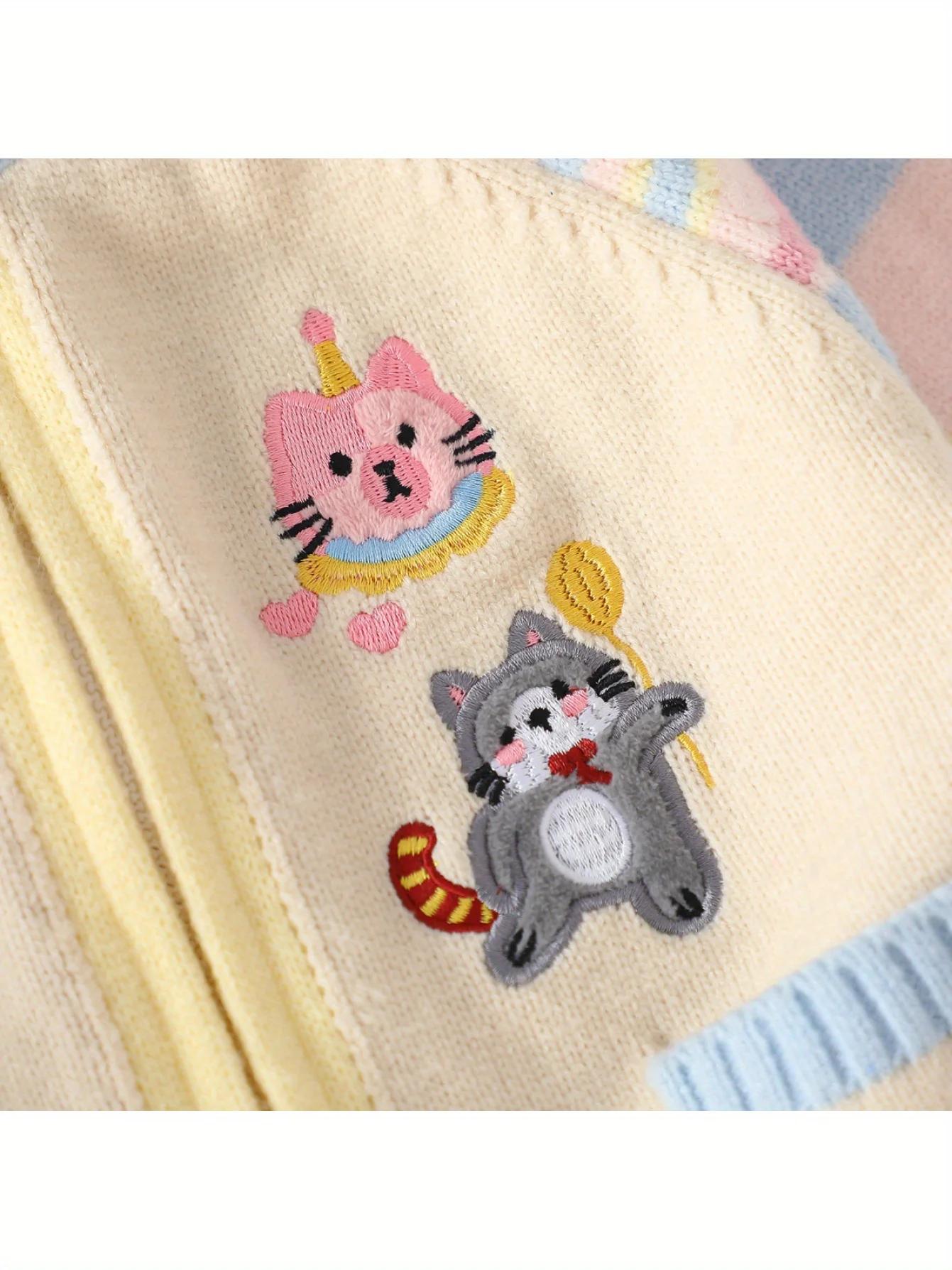 Cardigan tricoté pour enfants, veste à fermeture éclair, Style dessin animé, veste brodée pour fille