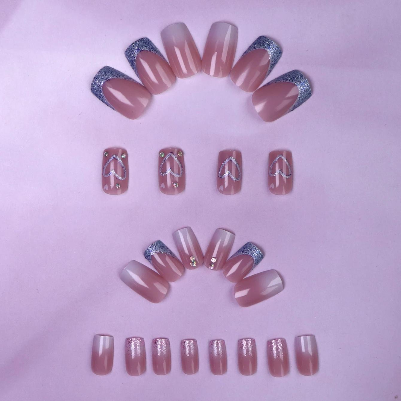 24 pièces ongles d'amour courts français dégradé avec 1 Gel de gelée et 1 lime à ongles-pour fille m