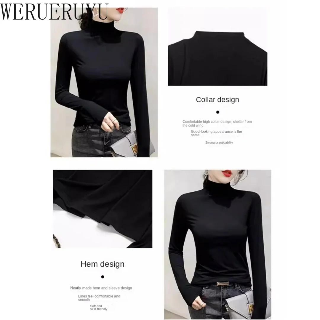 T-shirt noir à col roulé et manches longues pour femme, vêtement Y2k, mode coréenne, Modal, élégant,