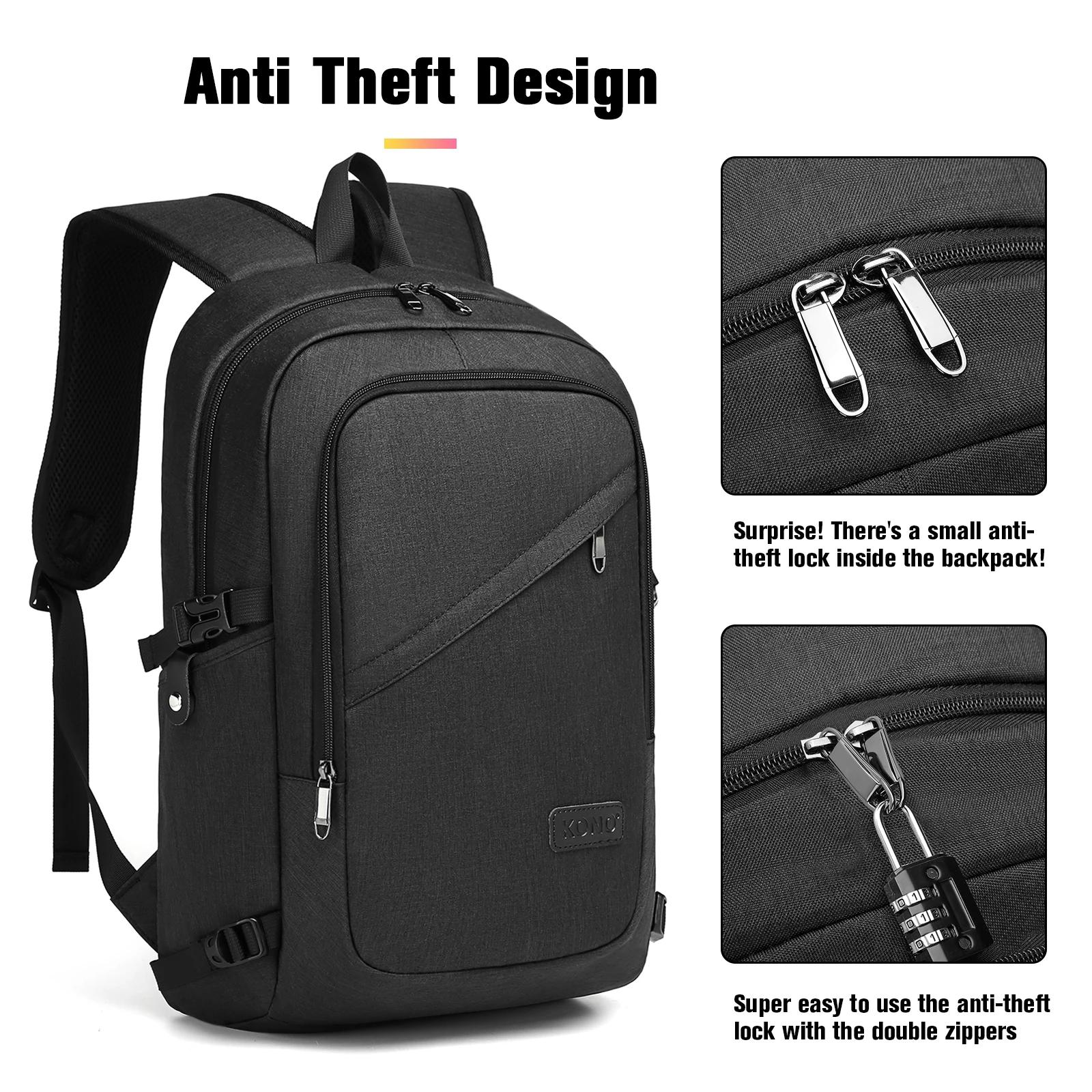 Sac à dos pour ordinateur portable KONO 15,6 pouces, étanche, antivol, pour affaires, école, voyage