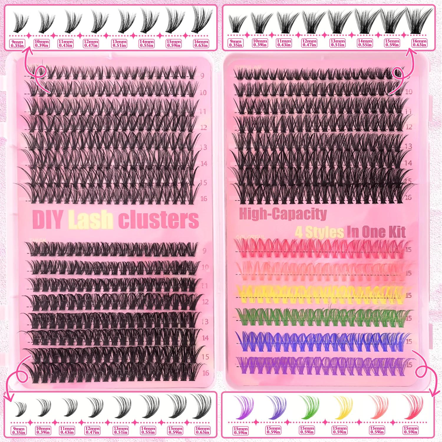[Cils personnels] Kit d'extension de cils mixtes de couleurs grappes 240/390/600 maquillage faux cil