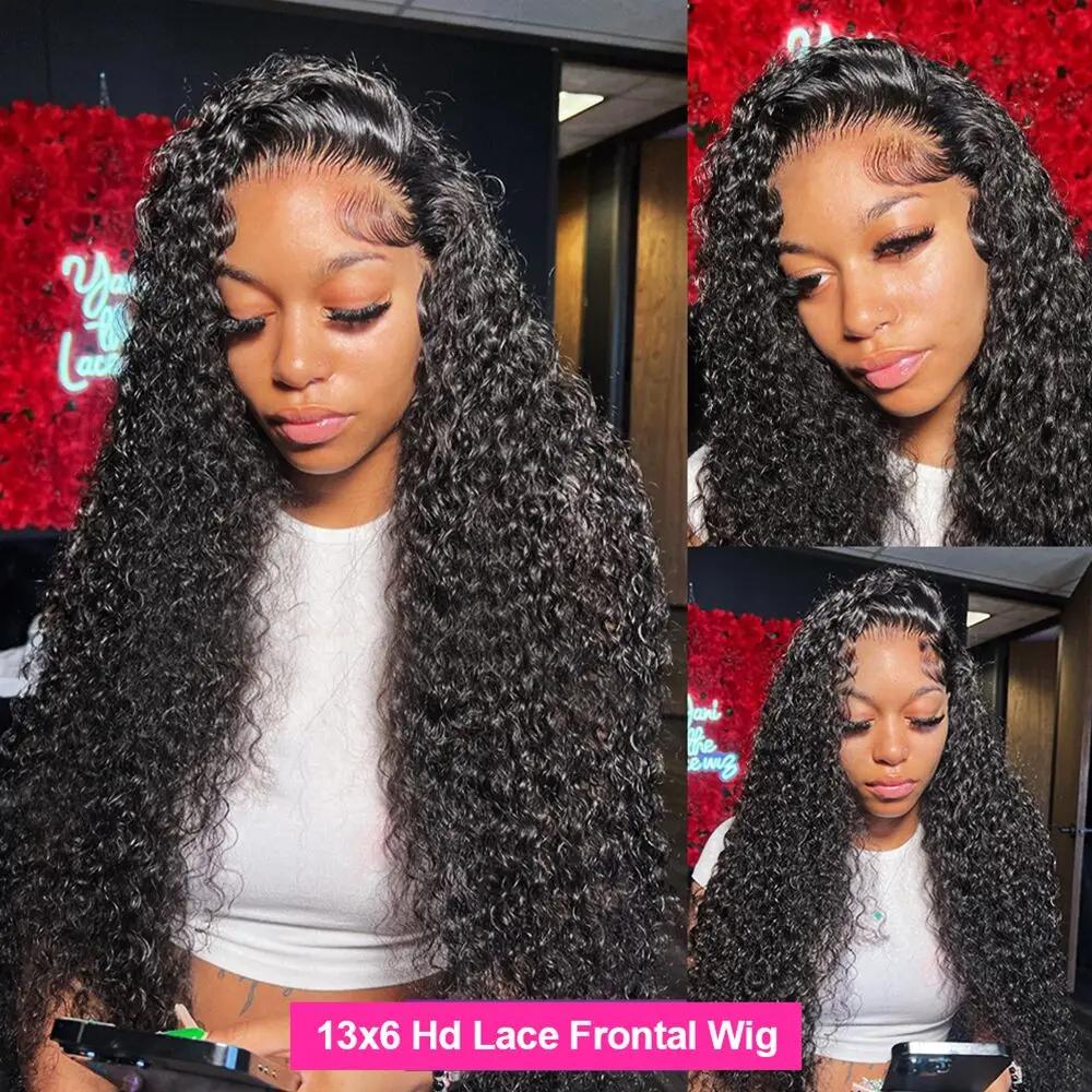 Perruque Lace Front Wig naturelle bouclée-Bling Hair, 13x6, Deep Wave, HD 180%, 36 38 pouces, pour f