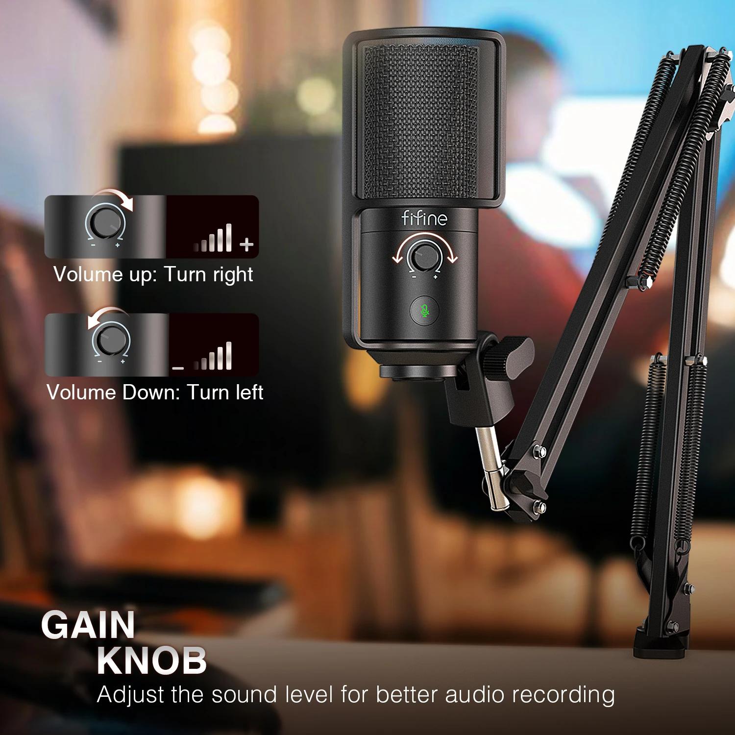 Kit de microphone de Streaming USB FIFINE avec bras de flèche, ensemble de micro à condensateur avec