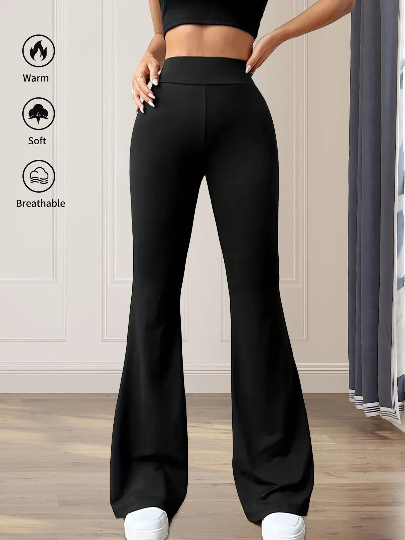 Pantalon évasé moulant taille haute pour femmes, pantalon noir long à jambes fines, pantalon fin à j